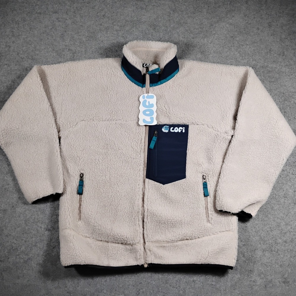 Lofi The Yeti Full-Zip Fleece Jacket Unisex Large Cream Sherpa Pile Retro